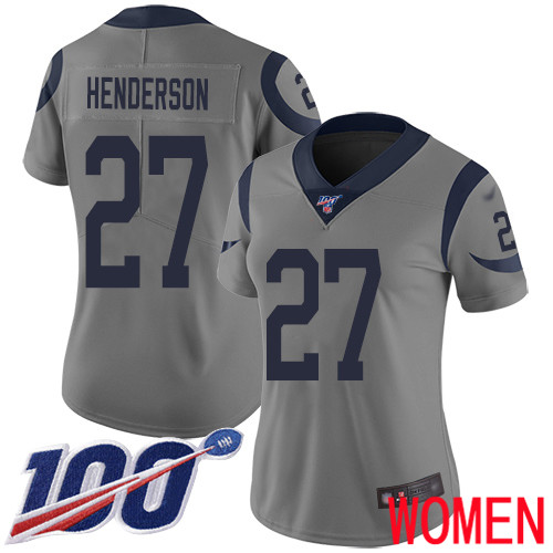 Los Angeles Rams Limited Gray Women Darrell Henderson Jersey NFL Football #27 100th Season Inverted Legend->women nfl jersey->Women Jersey